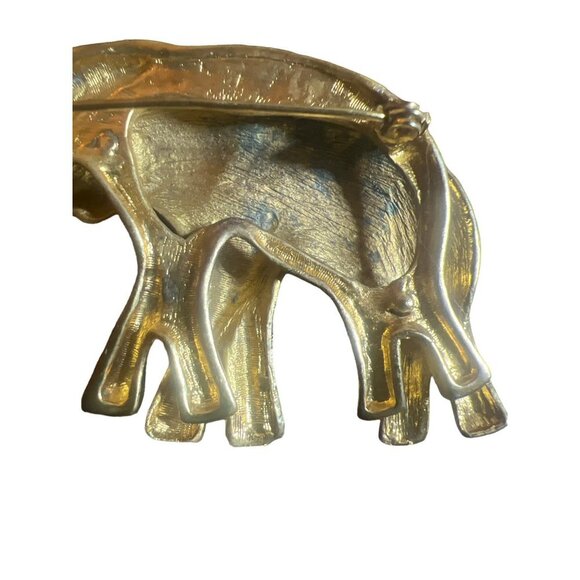 Double Lucky Elephant Vintage Brooch Gray Black Gold Tone Elegant Unique - Picture 5 of 6